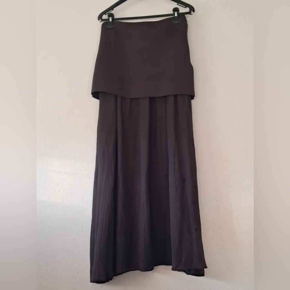 Zara Chocolate Brown Layered Waist Chiffon Maxi Skirt Minimalist Flowy Medium - Picture 2 of 7